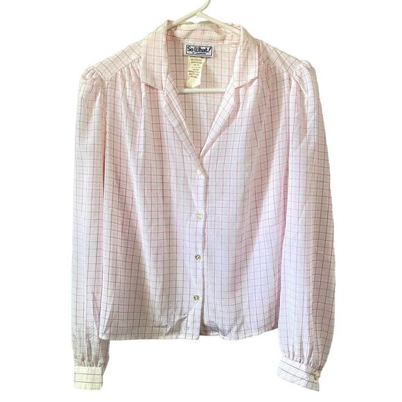 Vintage So What California Baby Pink Long Sleeve Button Up Top Women Size Medium - Picture 11 of 12